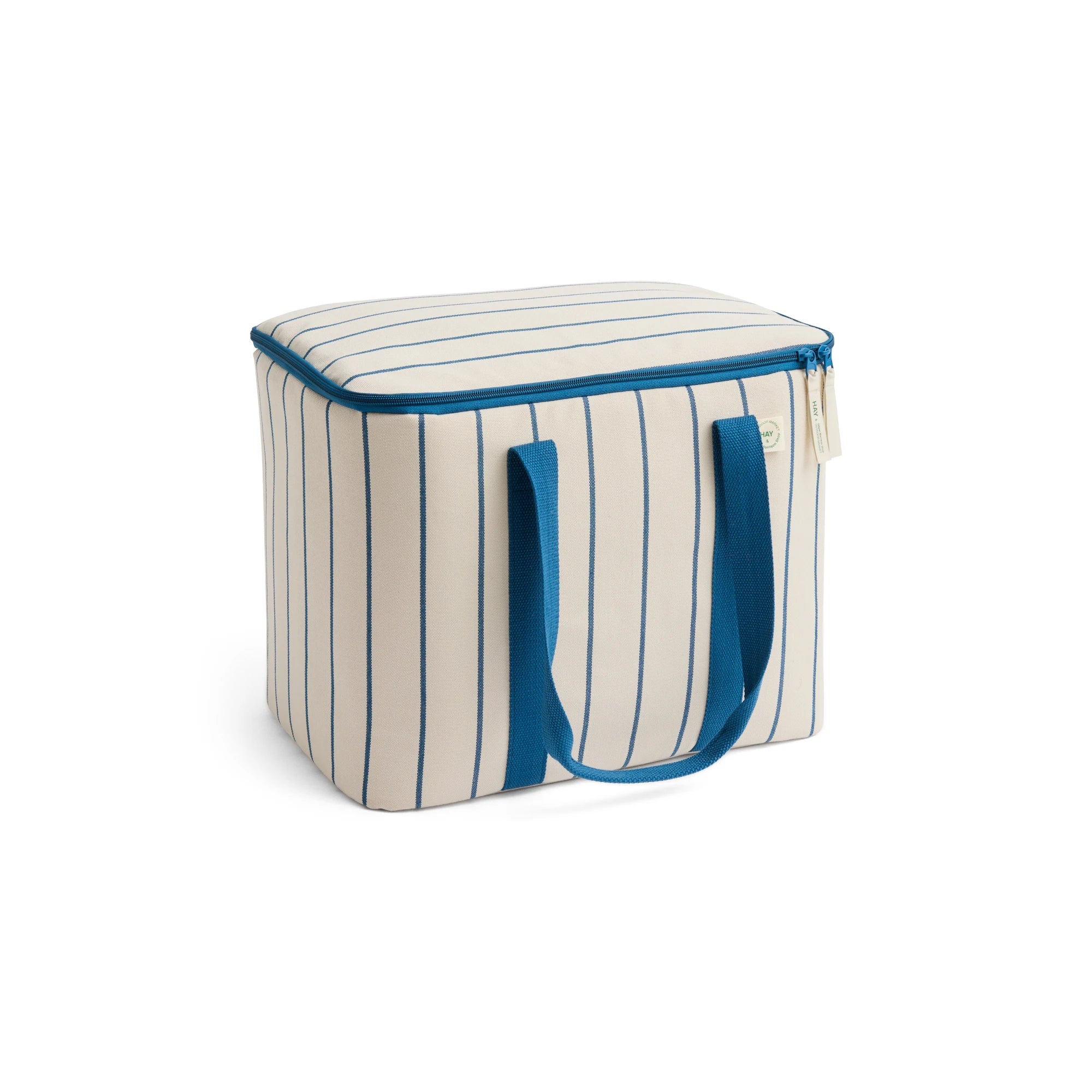 HAY Outdoor Market Cooler Bag (Recycled Poly) in Beige with Blue Stripe - Lifestory