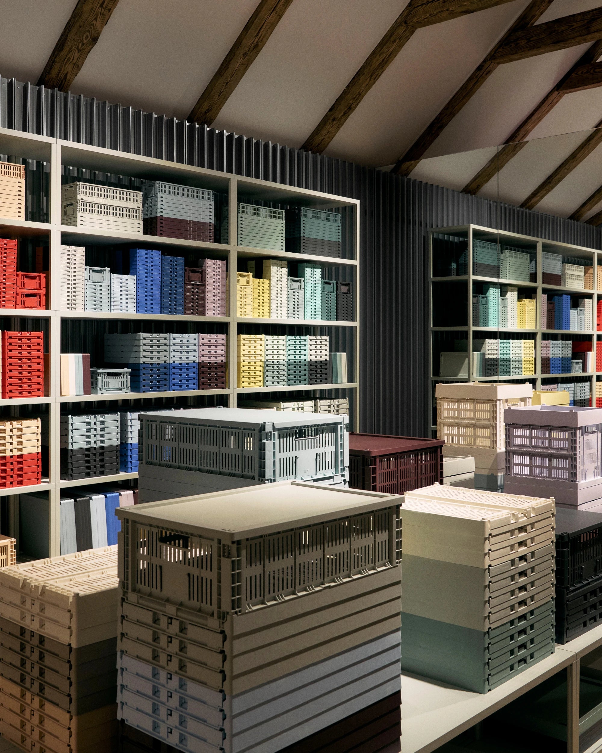 Storage room with shelves filled with HAY colour crates | Lifestory