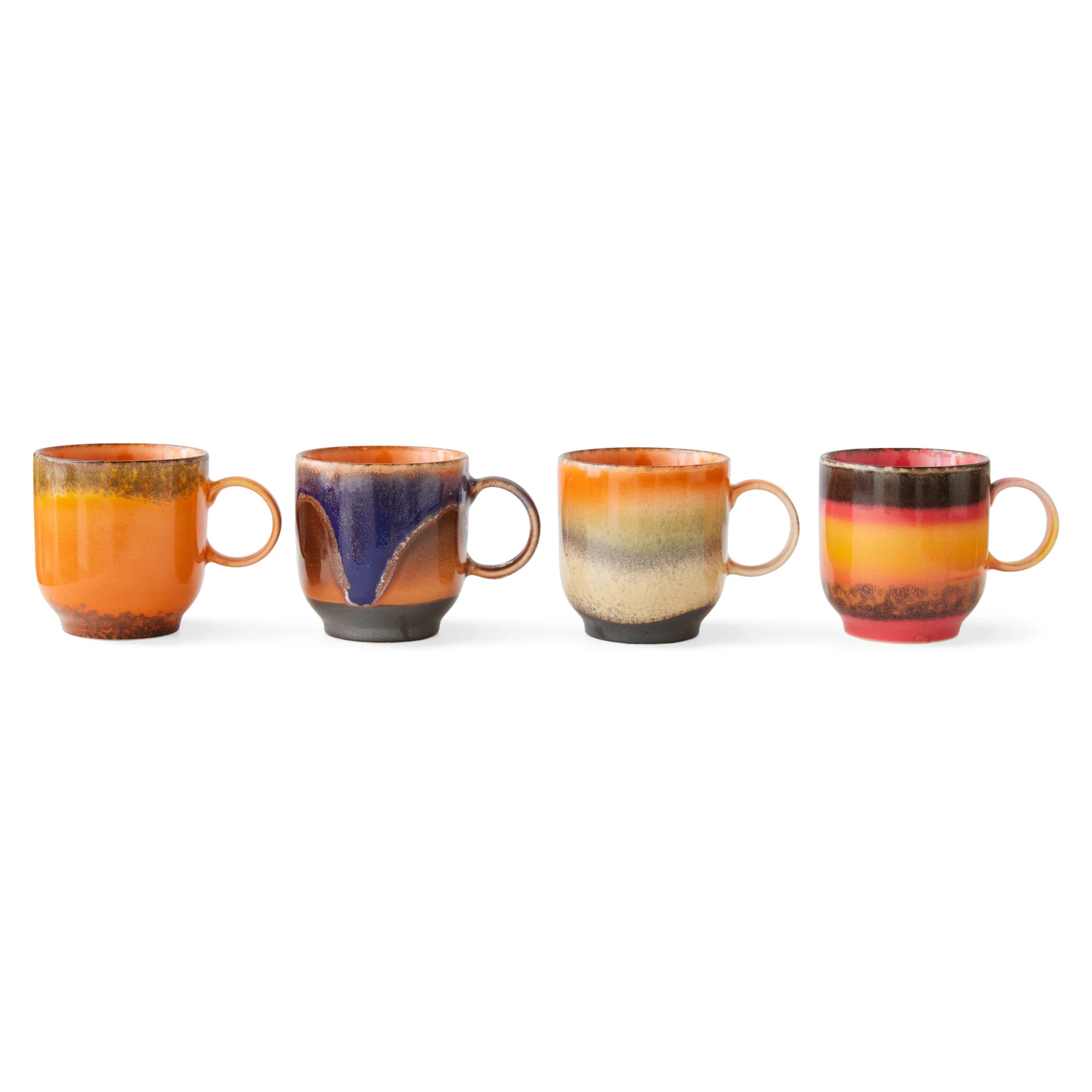 HK Living - Brazil Mugs - White background with 4 glazed mugs in 4 different colour blends