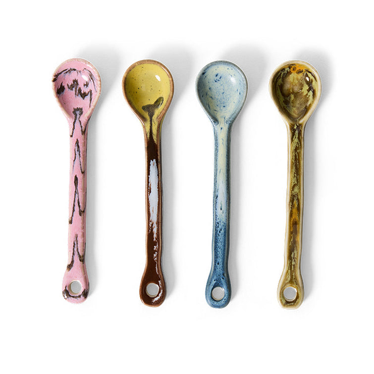 HKLIVING Set of 4 Ceramic Spoons in Various Colours/Shapes