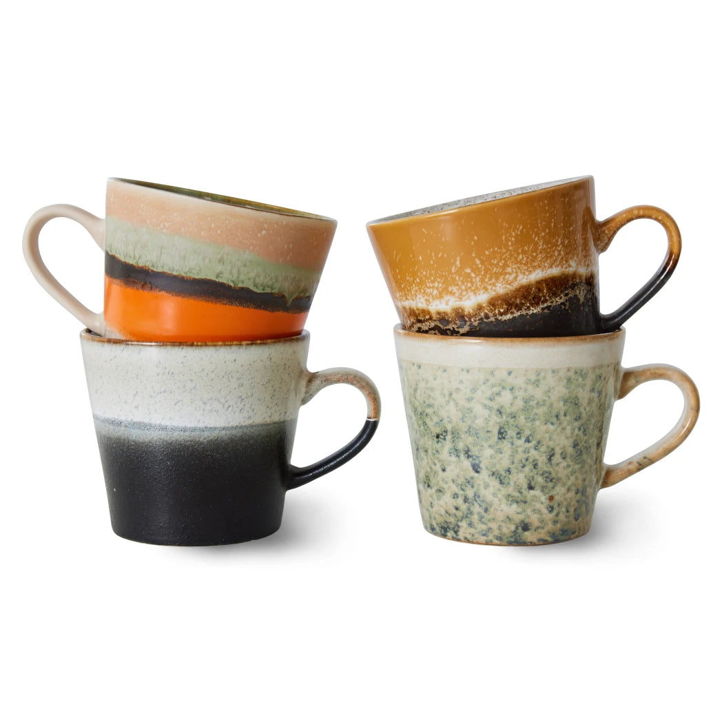 HKLIVING Set of 4 Cappuccino Mugs in Various Colourways