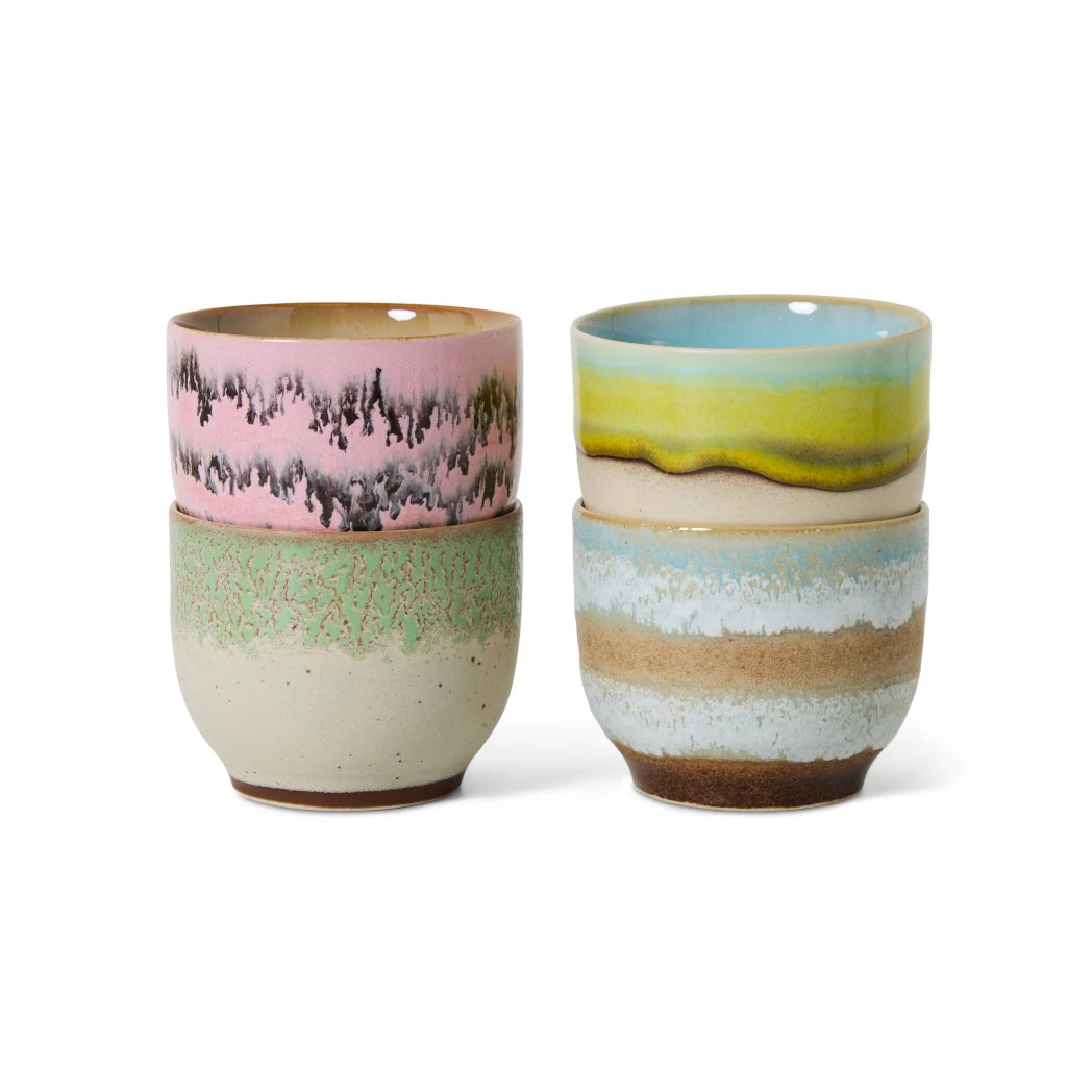 HKLIVING Set of 4 Café Cups in Various Colourways - Lifestory