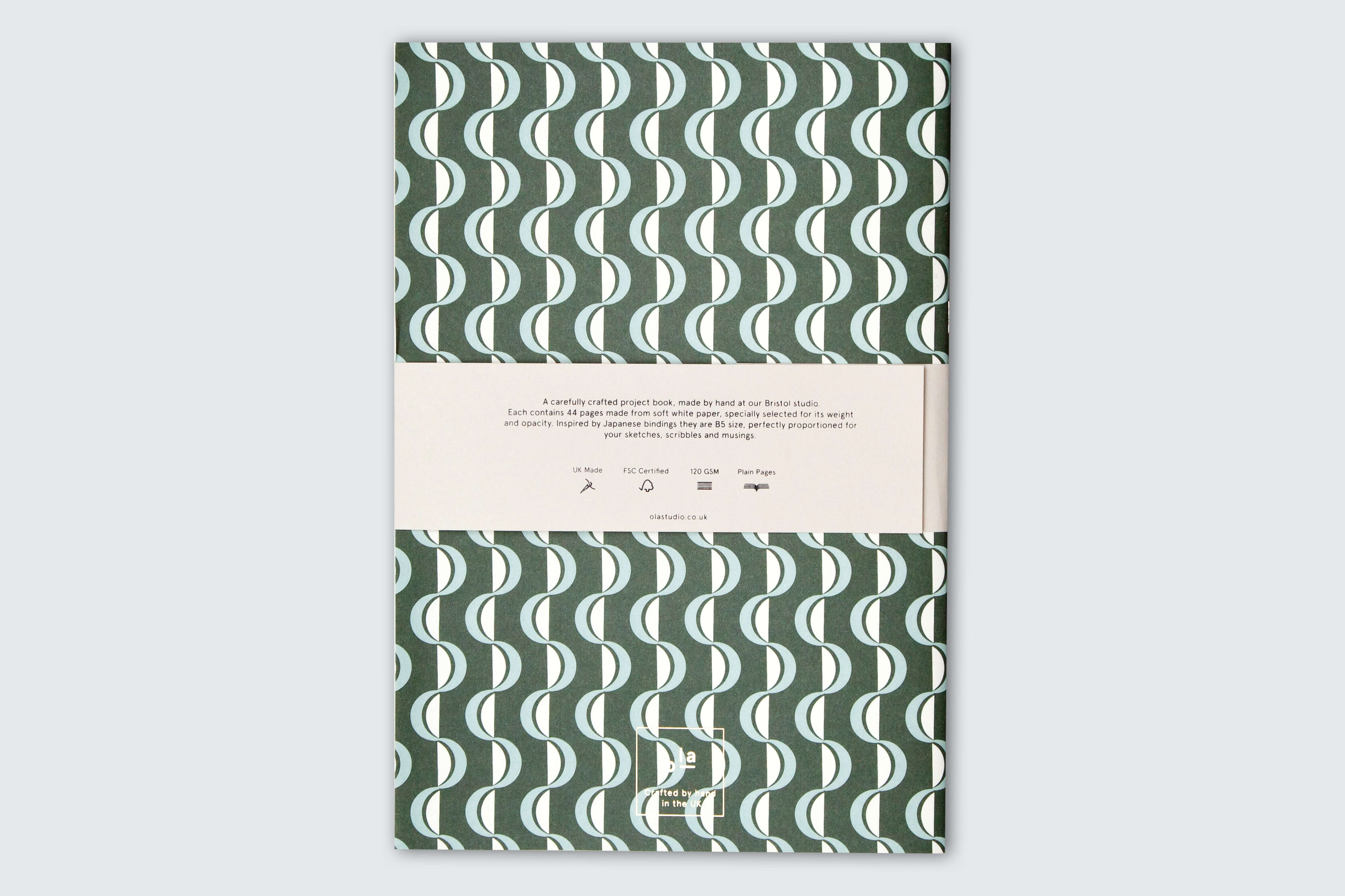 B5 Handcrafted Exercise Book | Wave Print | Forest Green / Blue | Plain Pages | by Ola - Lifestory