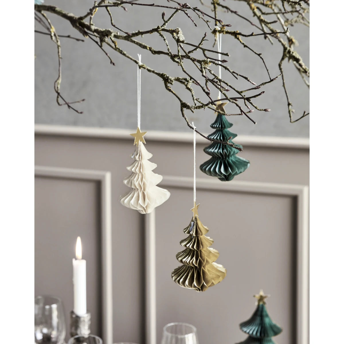 House Doctor Set of 6 Hanging Tree Green Paper Decorations - Lifestory