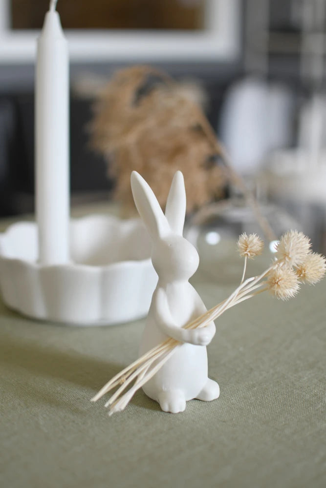 Ida Ceramic Rabbit Ornament with Holder in Matte White by Storefactory - Lifestory
