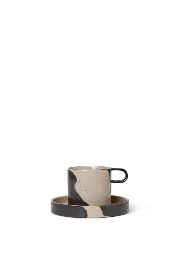 Inlay Cup With Saucer | Sand/Brown | by ferm Living - Lifestory - ferm LIVING