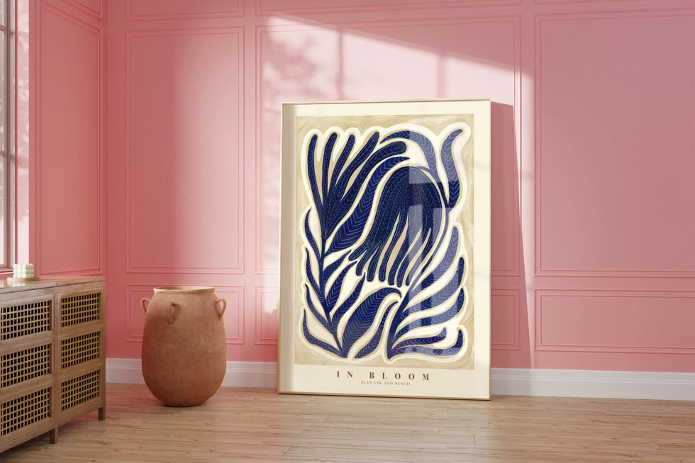 FRAMED Kate Fox 'Blue Flower' Print - A3 - Lifestory