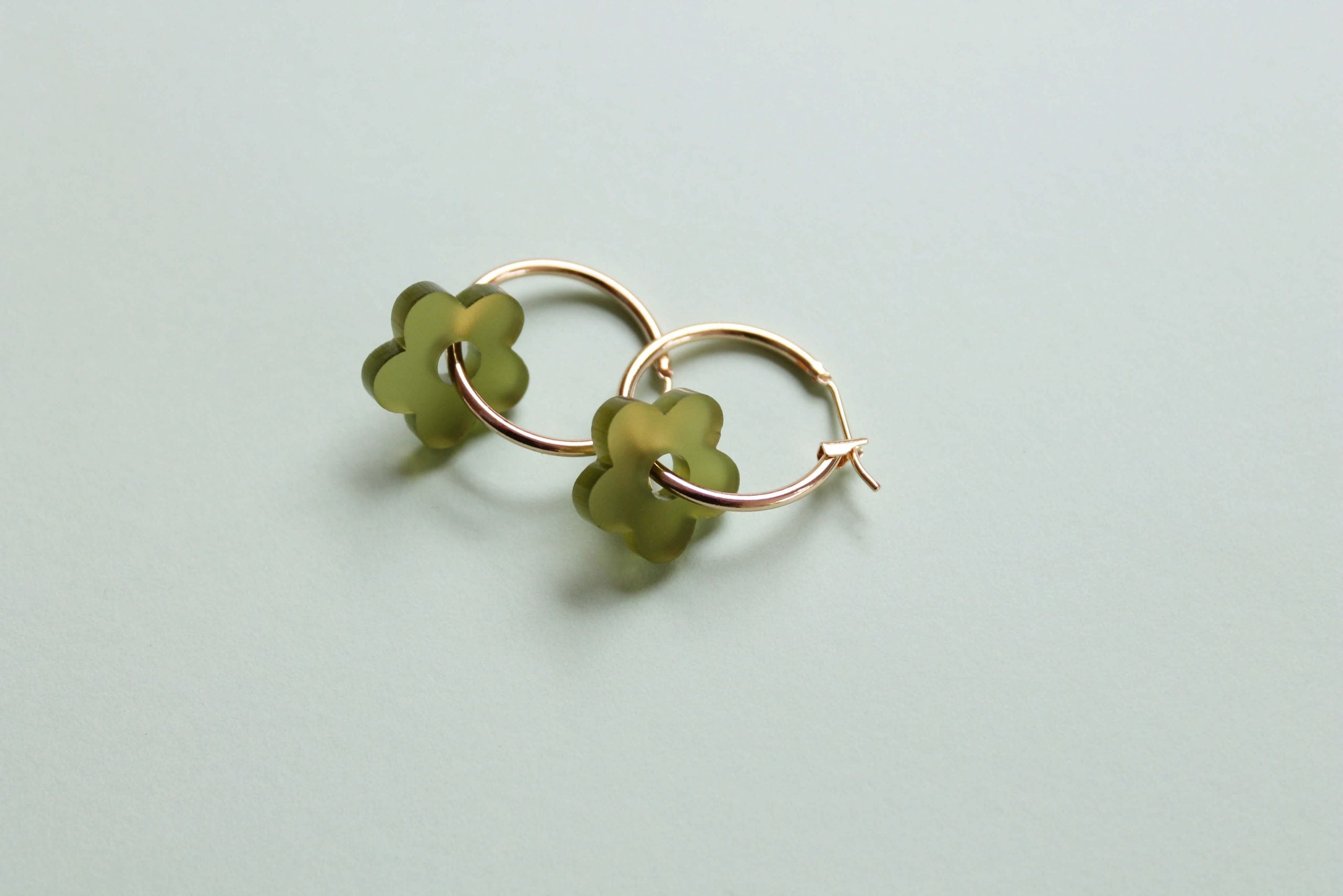 Flower Hoop Earrings | Olive | Perspex & Gold Plate | by Jules & Clem - Lifestory