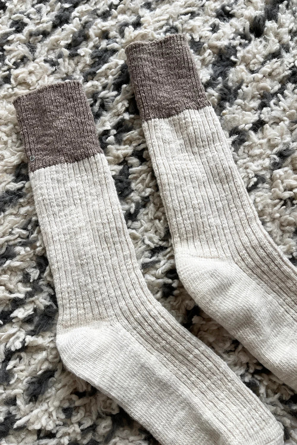 Colour Block Cottage Socks in Oatmeal and Flax by Le Bon Shoppe