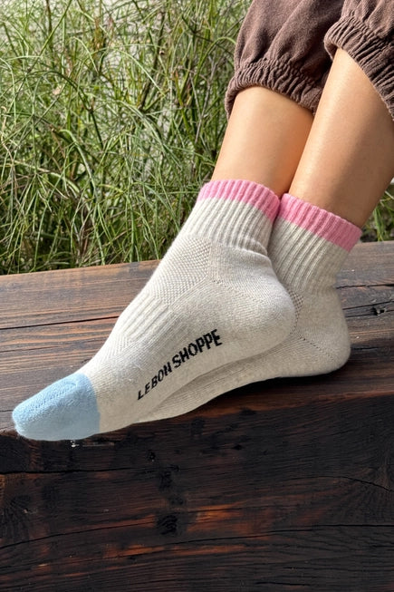 Le Bon Shoppe Colour Block Girlfriend Socks (UK 4-8) in Grey and Pink
