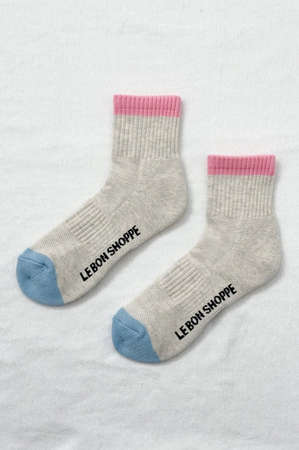 Le Bon Shoppe Colour Block Girlfriend Socks (UK 4-8) in Grey and Pink