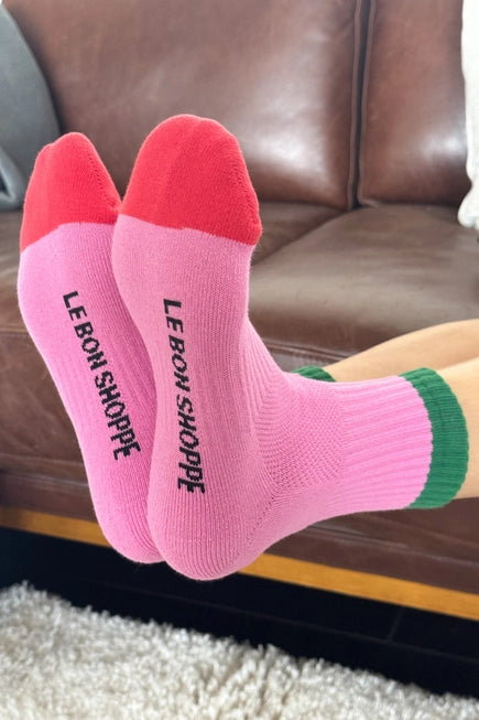 Le Bon Shoppe Colour Block Girlfriend Socks (UK 4-8) in Rose and Green