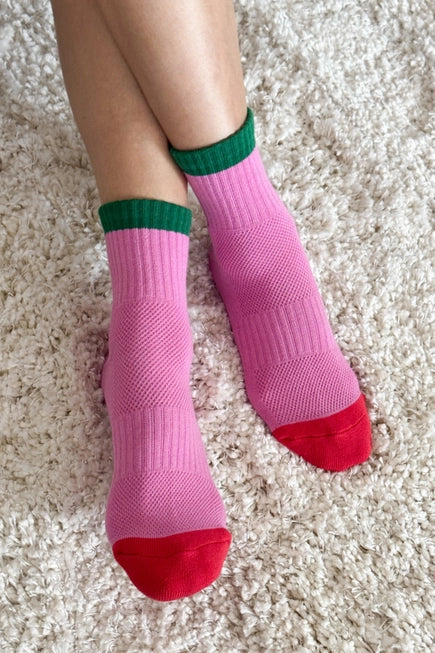 Le Bon Shoppe Colour Block Girlfriend Socks (UK 4-8) in Rose and Green
