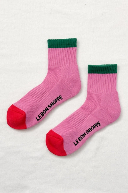 Le Bon Shoppe Colour Block Girlfriend Socks (UK 4-8) in Rose and Green