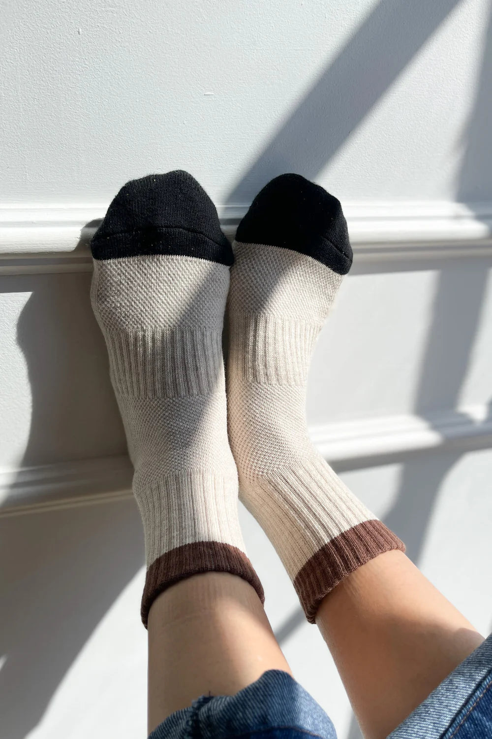 Le Bon Shoppe Colour Block Girlfriend Socks (UK 4-8) in Black and Coffee