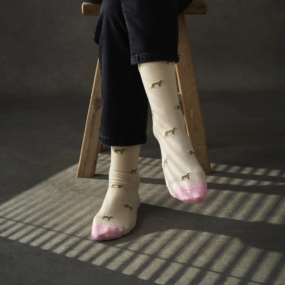 KOSI London The Leopard Bamboo Socks (UK 3-8) on a model | Lifestory