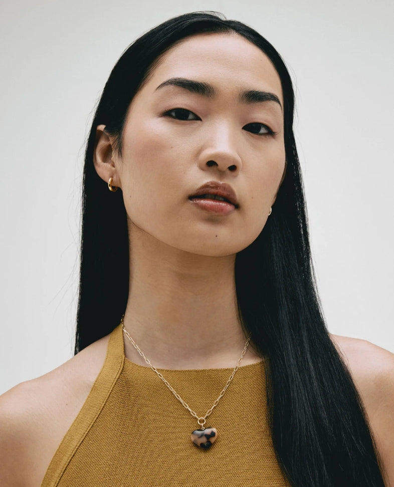 MACHETE Midi Heart Pendant Necklace in Classic Tortoise Acetate & Gold - Lifestory