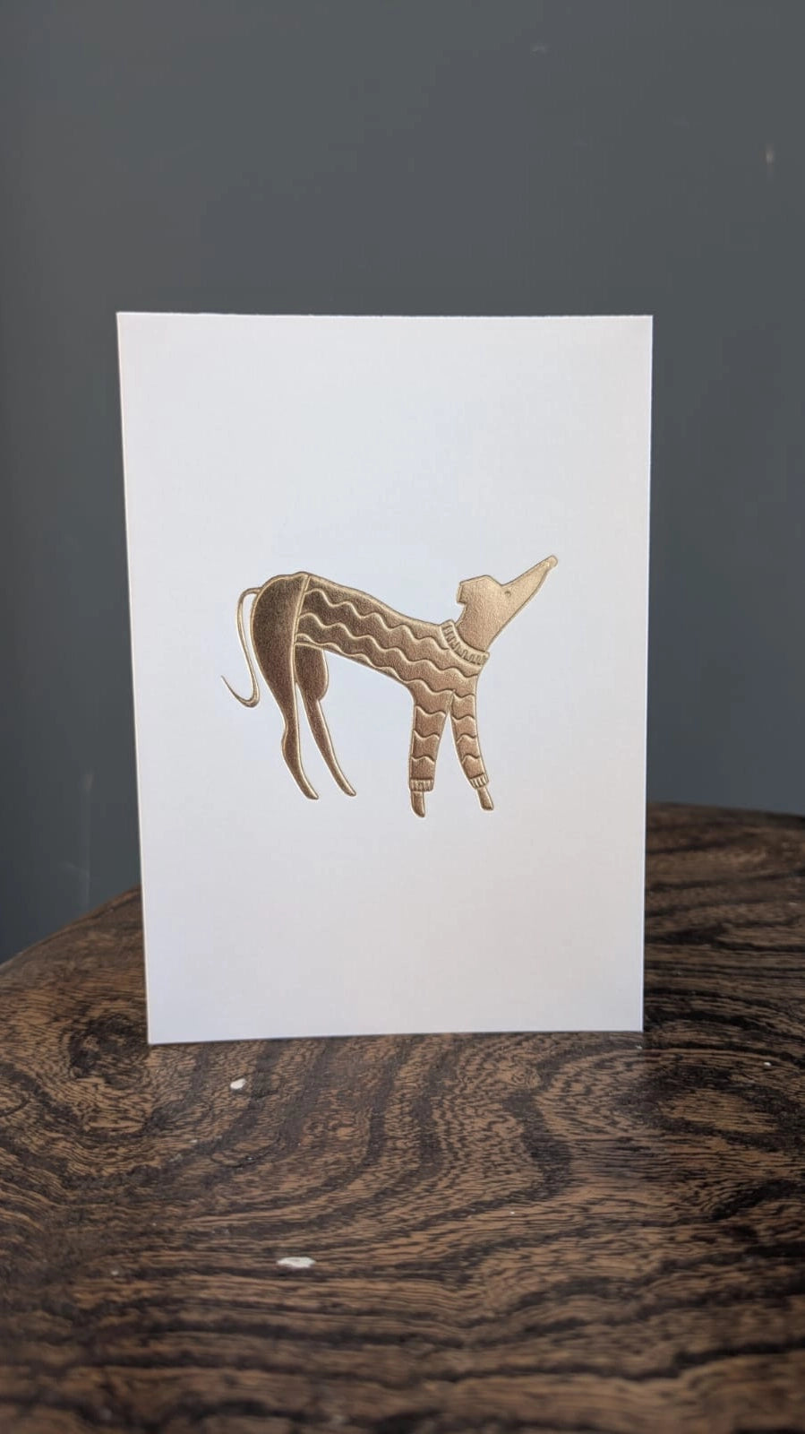 Meg Fatharly Dog In a Jumper Gold Embossed Keepsake Card