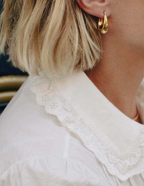 Bold Crescent Hoop Earrings - Water Resistant Gold Plating by Nordic Muse - Lifestory