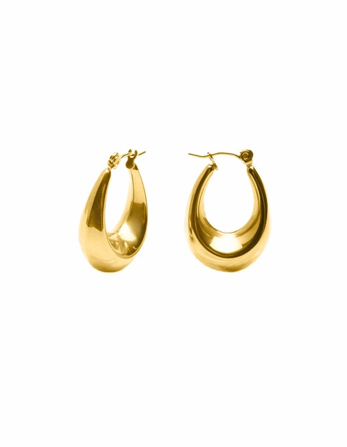 Bold Crescent Hoop Earrings - Water Resistant Gold Plating by Nordic Muse - Lifestory