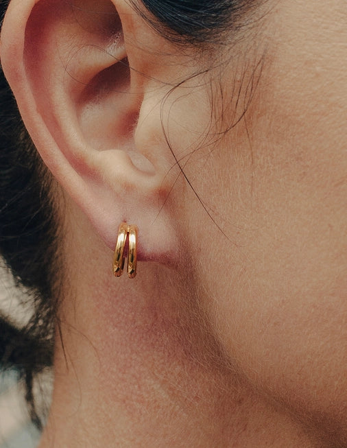Double Layered Huggie Hoop Earrings - Water Resistant Gold Plating by Nordic Muse - Lifestory