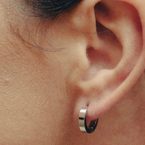 Flat Huggie Earrings - Water Resistant Silver Plating by Nordic Muse - Lifestory