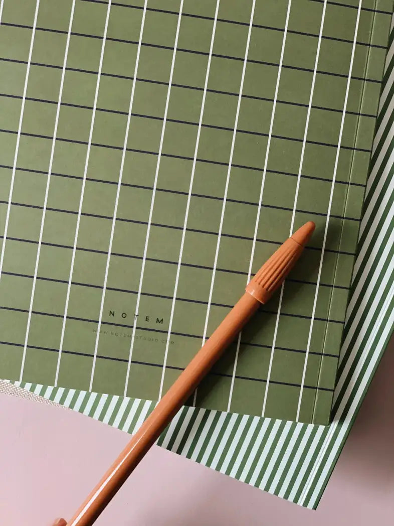 VITA | Medium Notebook | Green Grid Cover | Ruled Pages - Lifestory - Notem Studio