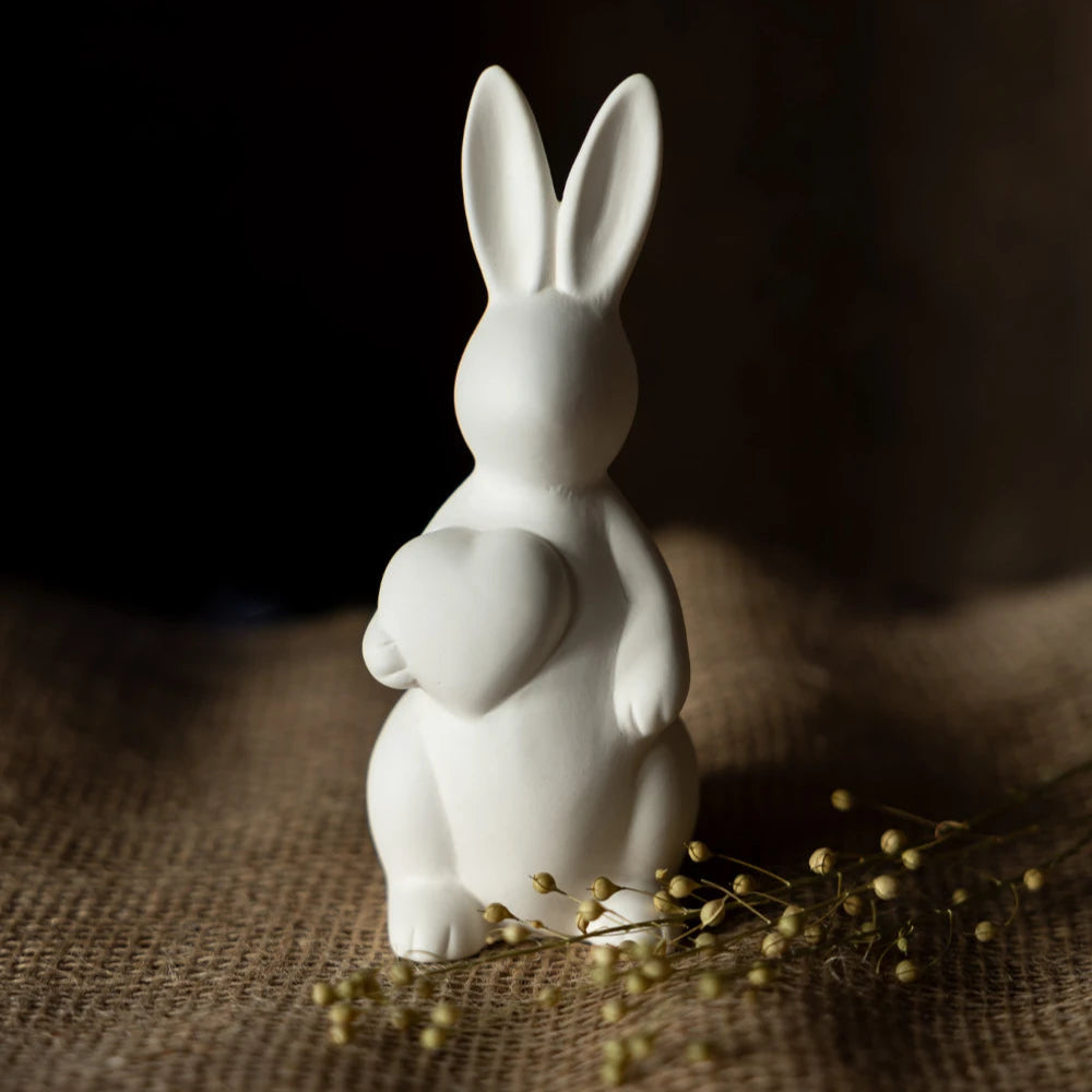 Olivia Ceramic Rabbit Ornament with Heart in Matte White by Storefactory - Lifestory