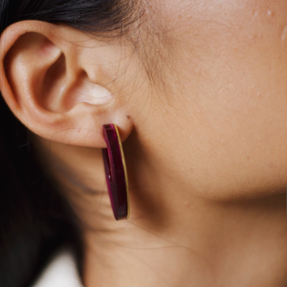 Organic Structure Hoop Earrings | Marbled Teal | Acrylic & Brass | by Pepper You - Lifestory