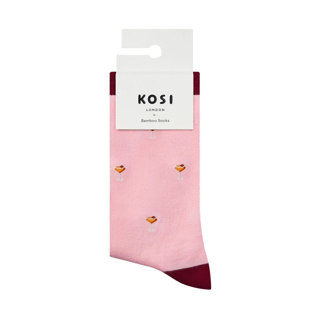KOSI London The Pornstar Martini Socks (UK 3-8) and KOSI London packaging on a white background | Lifestory
