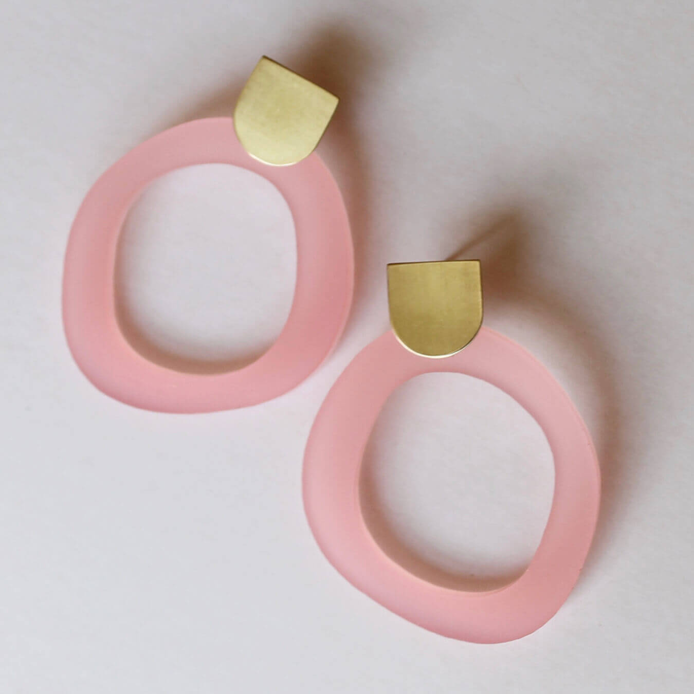 Pebble Stud Earrings | Pink | Perspex & Brass | by Jules & Clem - Lifestory