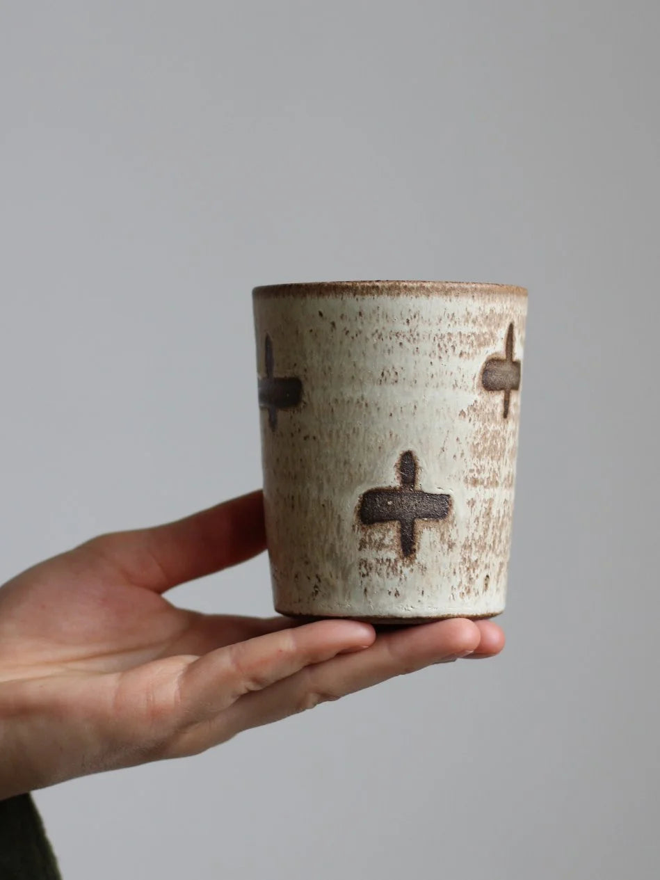 Patterned Beaker Mug in Crosses | Hand Thrown | by Aku Ceramics - Lifestory