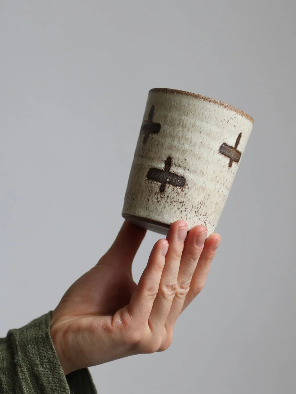 Patterned Beaker Mug in Crosses | Hand Thrown | by Aku Ceramics - Lifestory