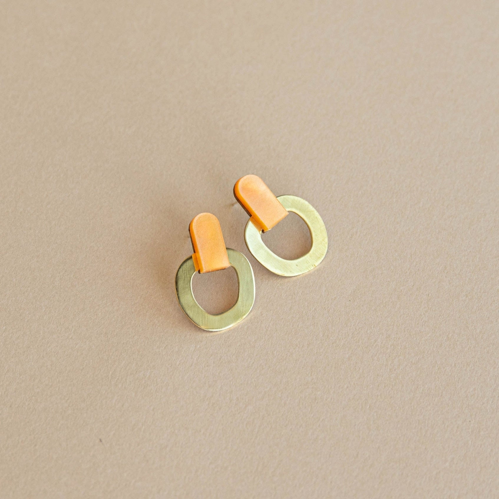 Around Stud Earrings in Acrylic, Brass & Wood by Pepper You