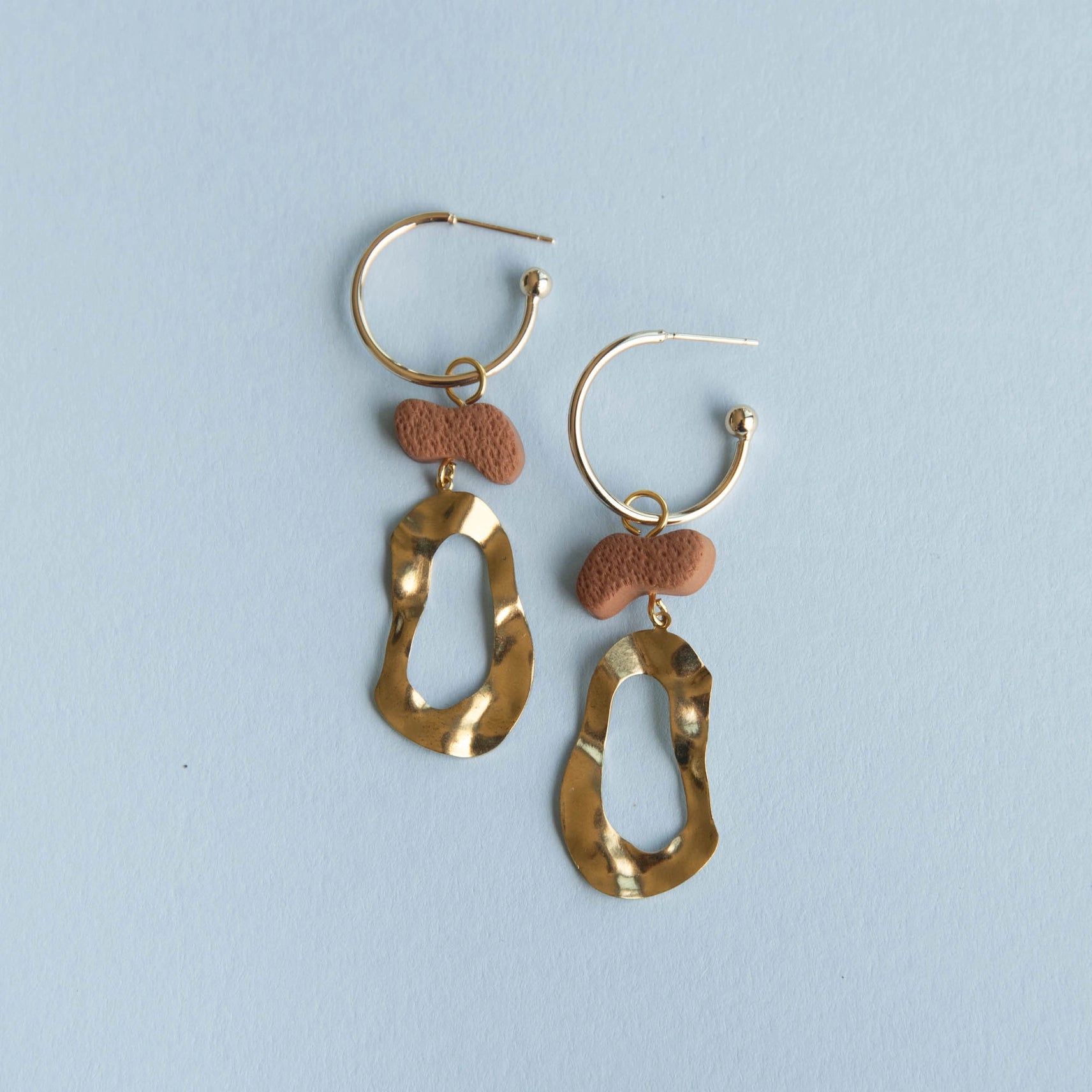 Pepper You Brass & Clay 'Grooves' Statement Hoop Earrings