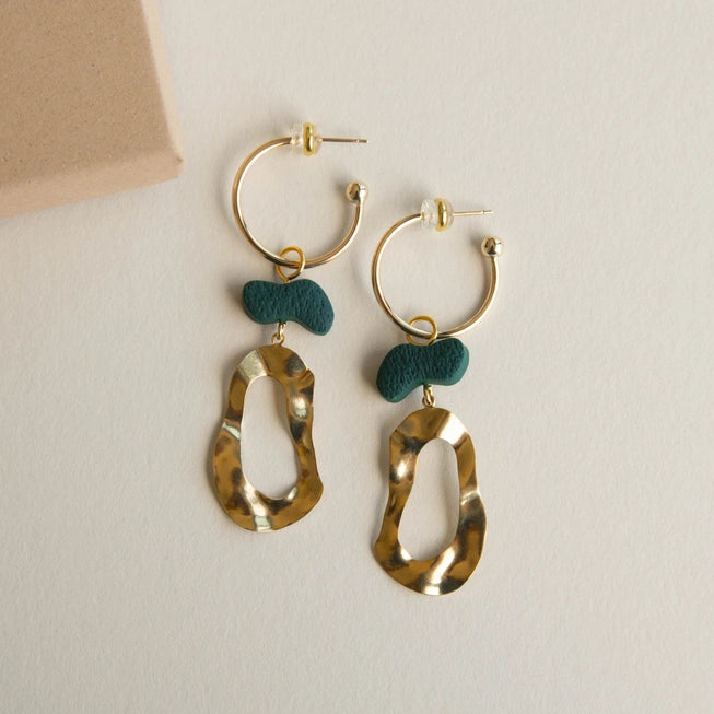 Pepper You Brass & Clay 'Grooves' Statement Hoop Earrings - Lifestory