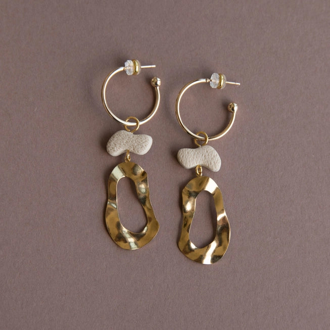 Pepper You Brass & Clay 'Grooves' Statement Hoop Earrings - Lifestory