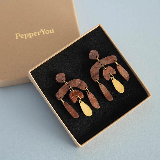 Pepper You Acrylic & Brass Tangent Statement Drop Earrings - Lifestory