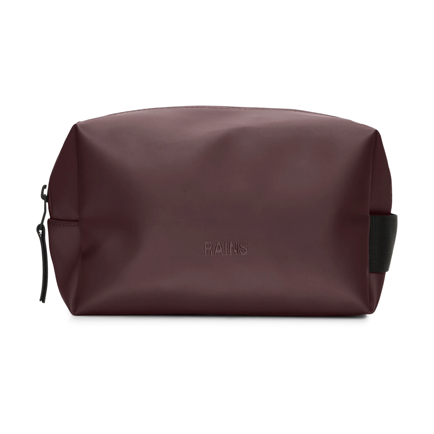 Rains Small Wash bag front view with logo in Depth brown shade