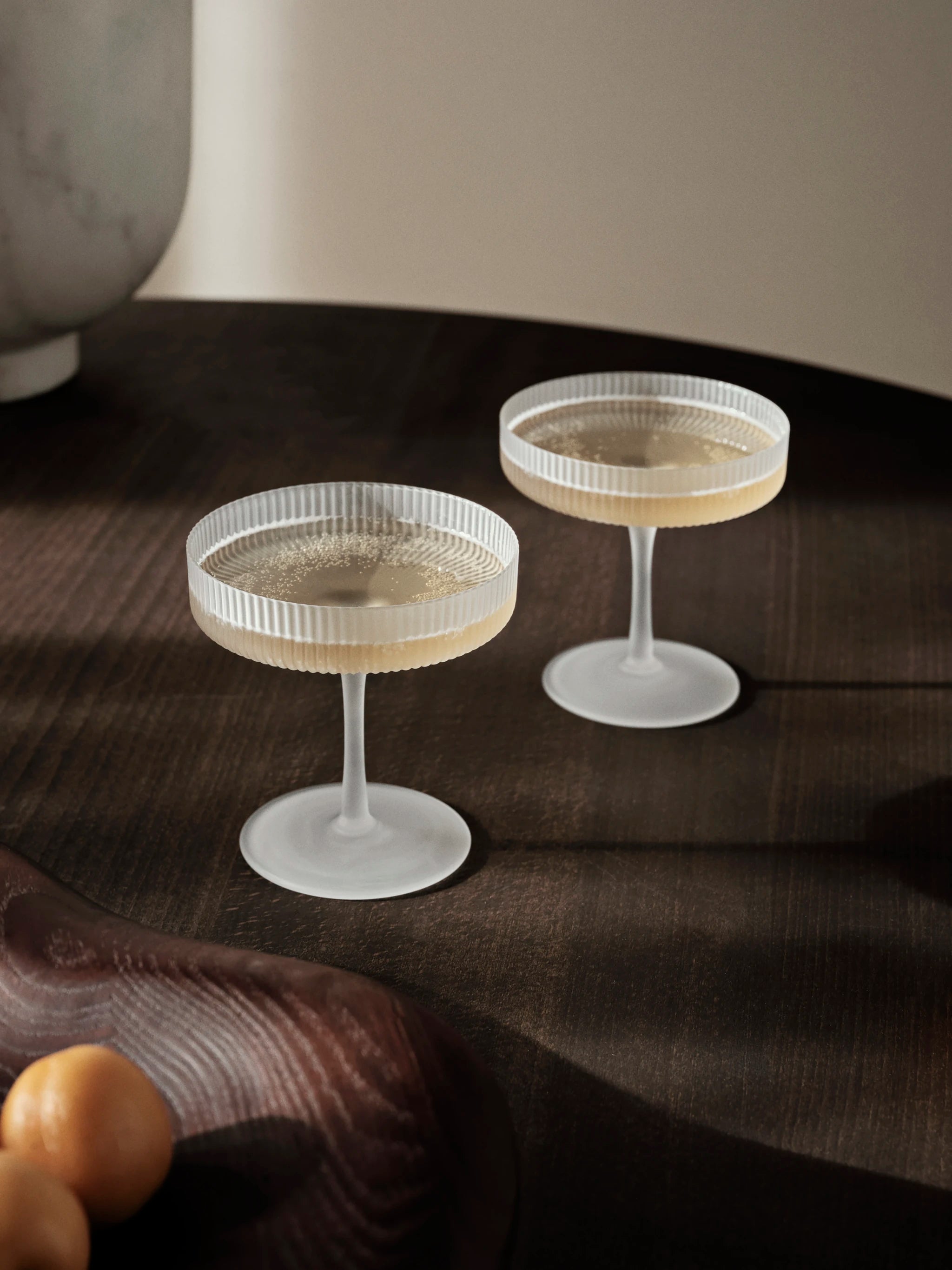 ferm Living Ripple Champagne Saucer / Glass in Frosted Glass | Set of 2 - Lifestory