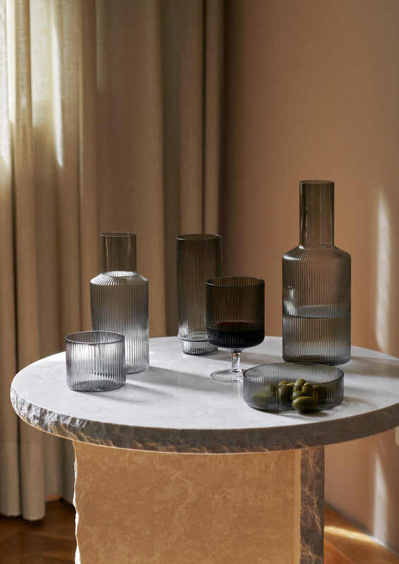 Ripple Small Carafe & Glass Set | Smoked Grey | Glass | by ferm Living - Lifestory - ferm LIVING
