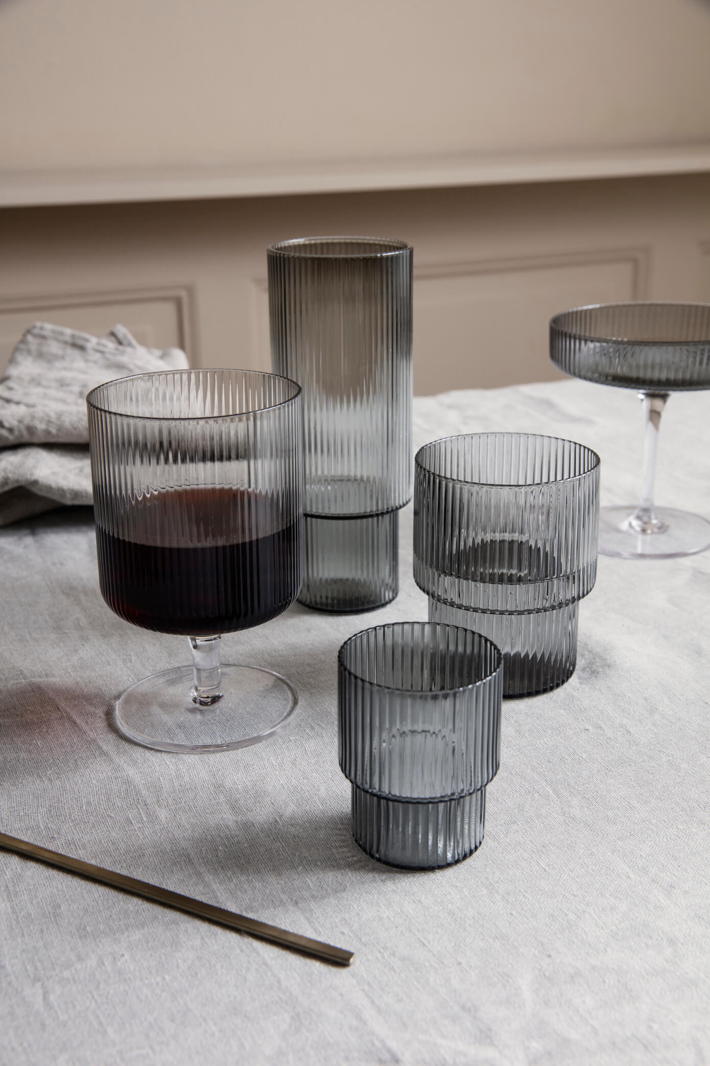 Ripple Glass Long | Set of 4 | Smoked Grey | by ferm Living - Lifestory - ferm LIVING