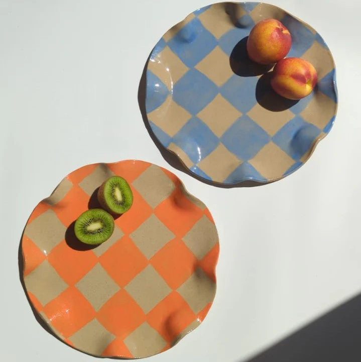 Rosie Gore Wavy Check Round Platter in Various Colours