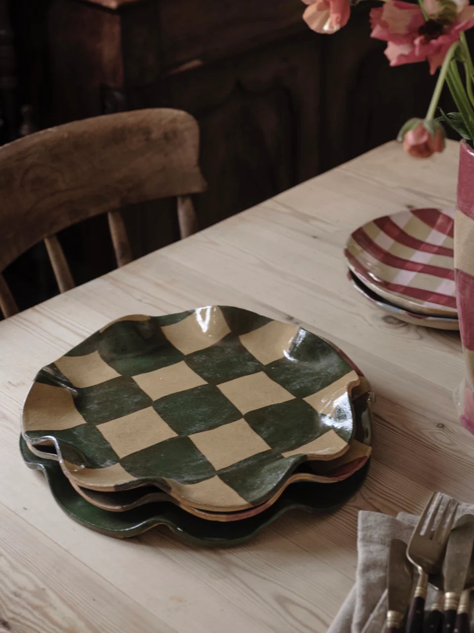 Rosie Gore Wavy Check Round Platter in Various Colours