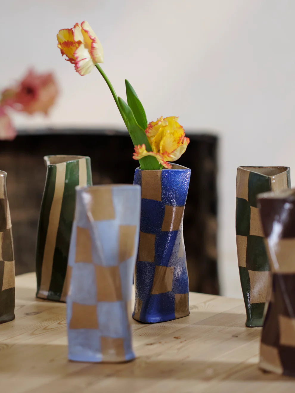 Rosie Gore Check Twist Vase in Various Colours - Lifestory