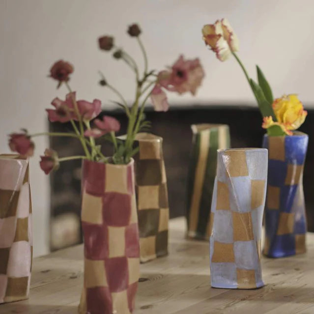 Rosie Gore Check Twist Vase in Various Colours - Lifestory