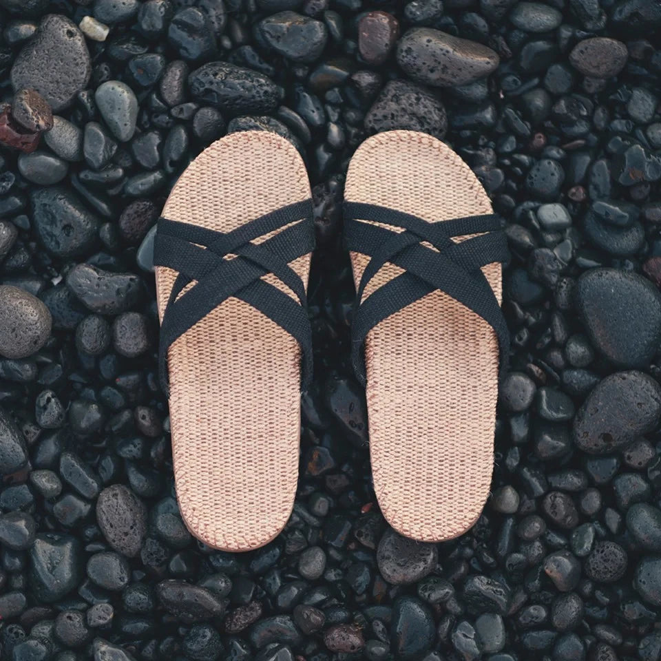 Shangies Danish Sandals in black on a beach - Womens 1 | Light Breathable Washable - Lifestory