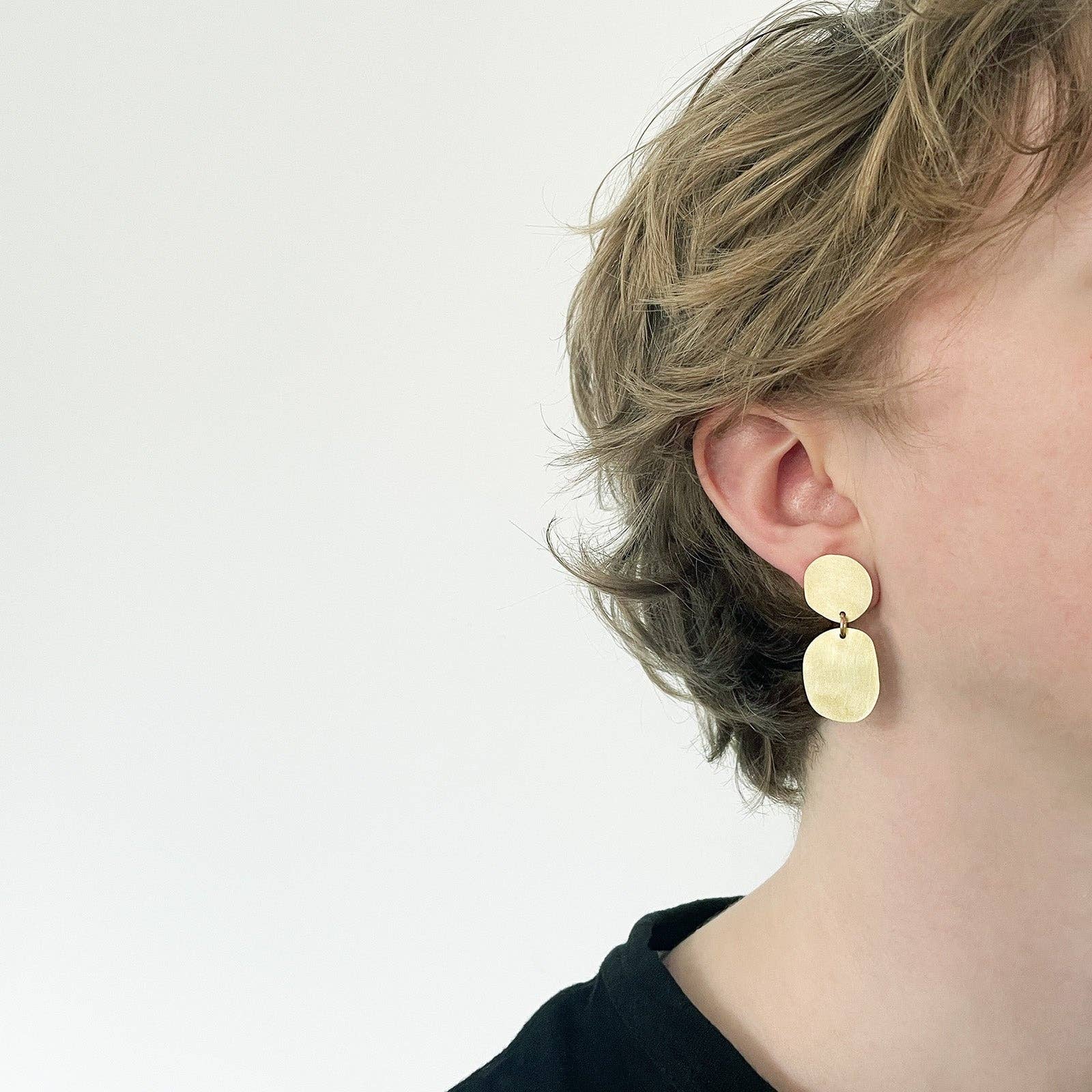 Silver and Aluminium Cobble Earrings on a model by Tom Pigeon | Lifestory