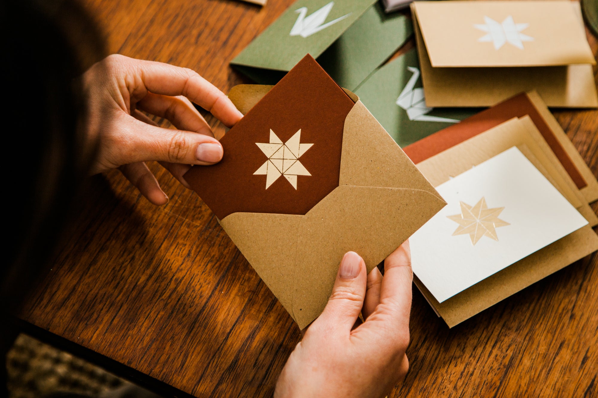 Small Froebel Star Card | Brass on Berry Red | Foil Blocked | by Ola - Lifestory