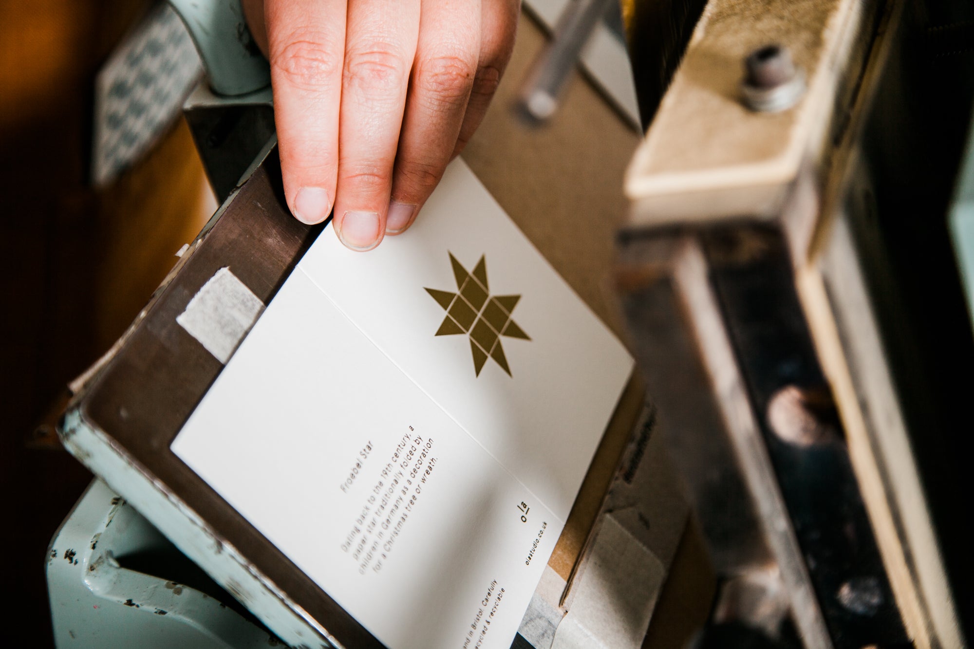 Small Froebel Star Card | Brass on Natural | Foil Blocked | by Ola - Lifestory